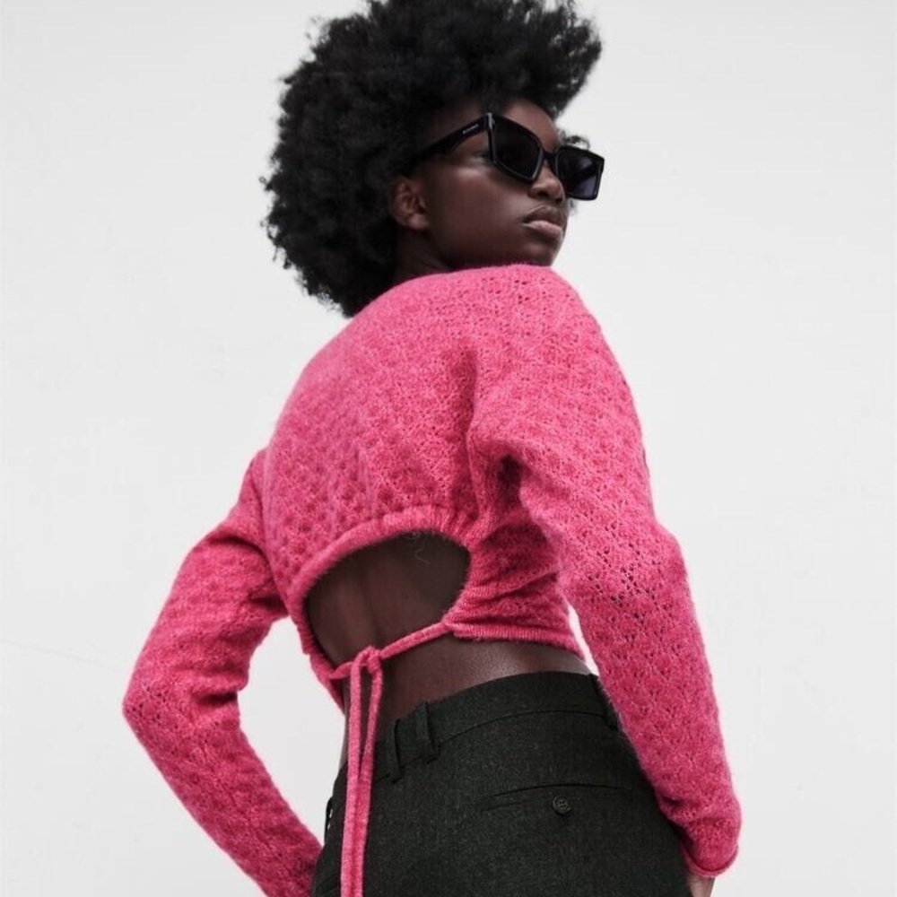 NWOT Zara Open Back Knit Sweater Pink Size L